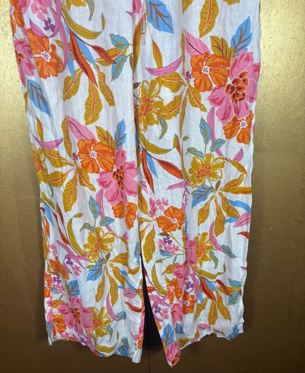 C&C California tropical floral linen wide leg pants size M